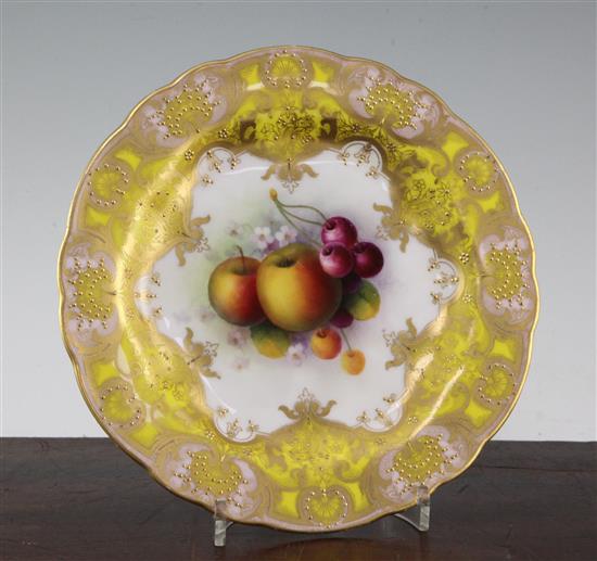 A Royal Worcester fruit painted cabinet plate, by A. Shuck, date code for 1920, 22.5cm